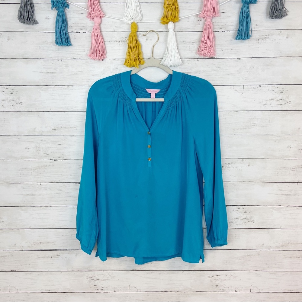 Lilly Pulitzer Elsa Turquoise Blouse Size Small